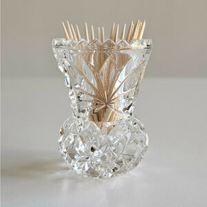 Vintage EAPG Starburst & Diamond Cut Glass Toothpick Holder Bud Vase 2.5"